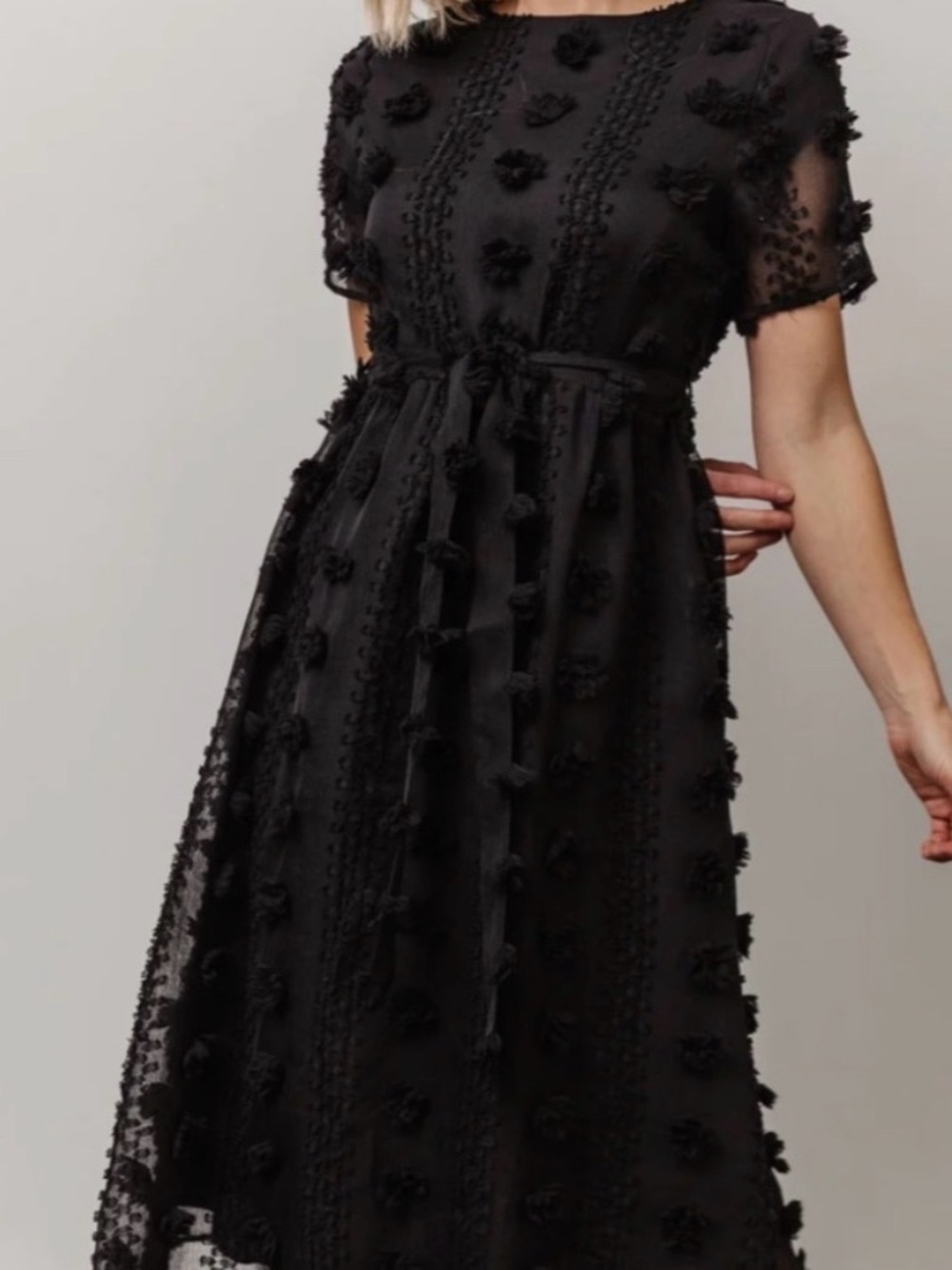 Baltic Born Darbi Floral Dot Midi Dress Black Small Sheer Romantic Cottagecore - Picture 2 of 15